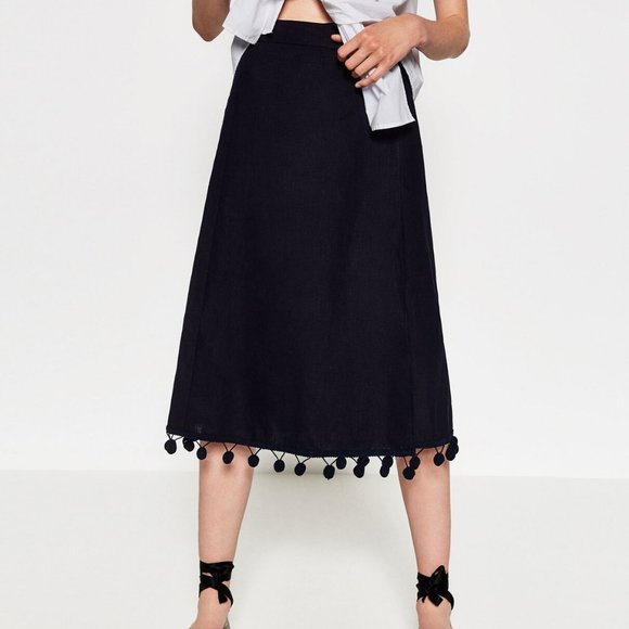 Zara Midi Skirt with Pom Poms - Picture 1 of 9
